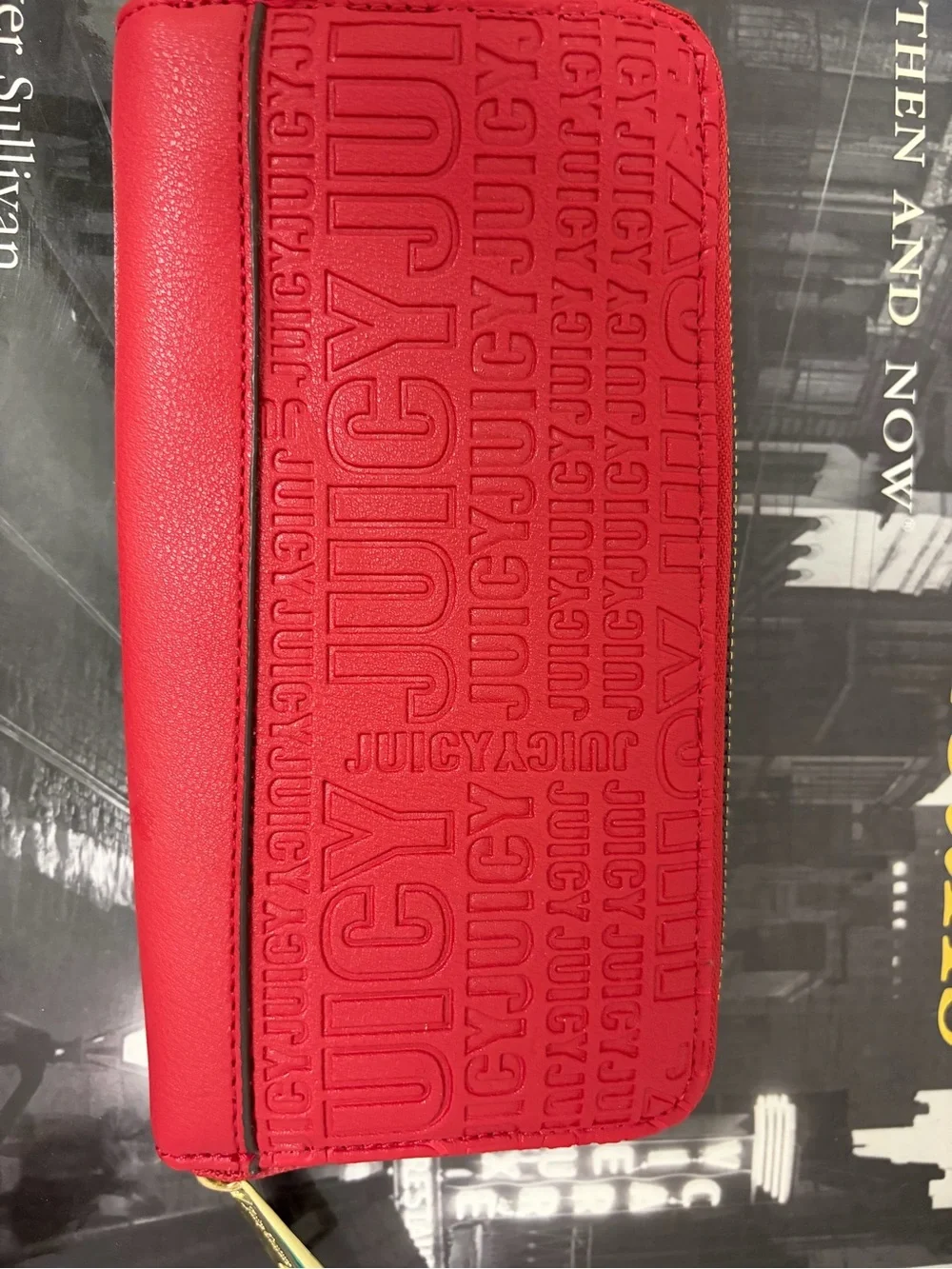 Like new Juicy Couture Red Embossed Zip Wallet with Gold Accent